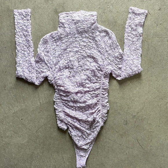 Free People Lacey Ruched Coquette Lavender Turtle Neck Body Suit K3 - Picture 1 of 4